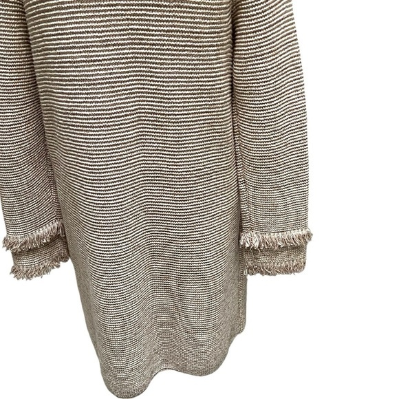Chico's Cream & Tan Sparkle Open Front Knit Cardigan‎ with Fringe Detailing - Picture 7 of 10